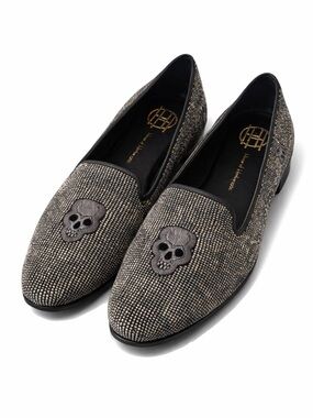 House of Harlow 1960 Skull Loafers Metallic Beaded Goth Flats 38.5 Rocker Indie